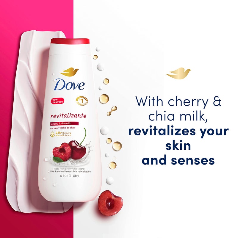 Dove Body Wash Revitalizante Cherry & Chia Milk 4 Count for Renewed, Healthy-Looking Skin Gentle Skin Cleanser with 24hr Renewing MicroMoisture 20 oz - Image 2