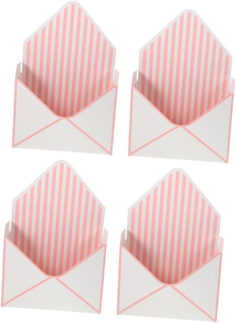 COOPHYA 4pcs Floral Bouquet Envelope Boxes for Florists, White and Pink Striped Foldable Paper Packaging, Wedding Party and Mother's Day Wrap - Image 1