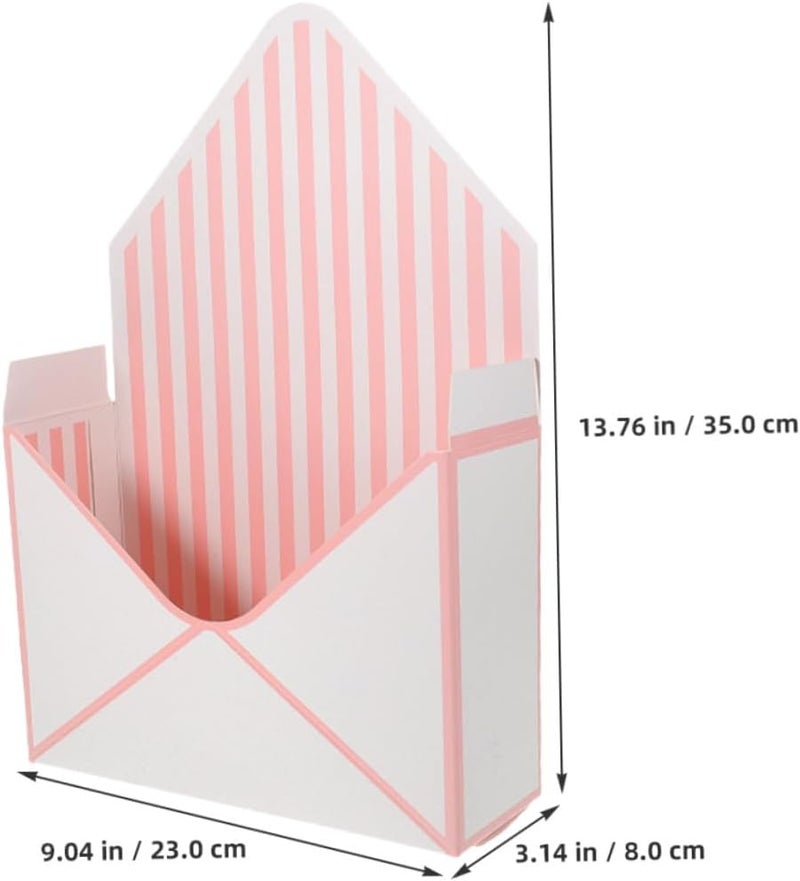 COOPHYA 4pcs Floral Bouquet Envelope Boxes for Florists, White and Pink Striped Foldable Paper Packaging, Wedding Party and Mother's Day Wrap - Image 2