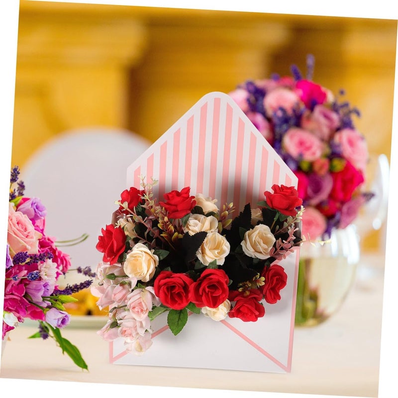 COOPHYA 4pcs Floral Bouquet Envelope Boxes for Florists, White and Pink Striped Foldable Paper Packaging, Wedding Party and Mother's Day Wrap - Image 5