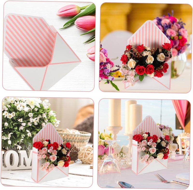 COOPHYA 4pcs Floral Bouquet Envelope Boxes for Florists, White and Pink Striped Foldable Paper Packaging, Wedding Party and Mother's Day Wrap - Image 3