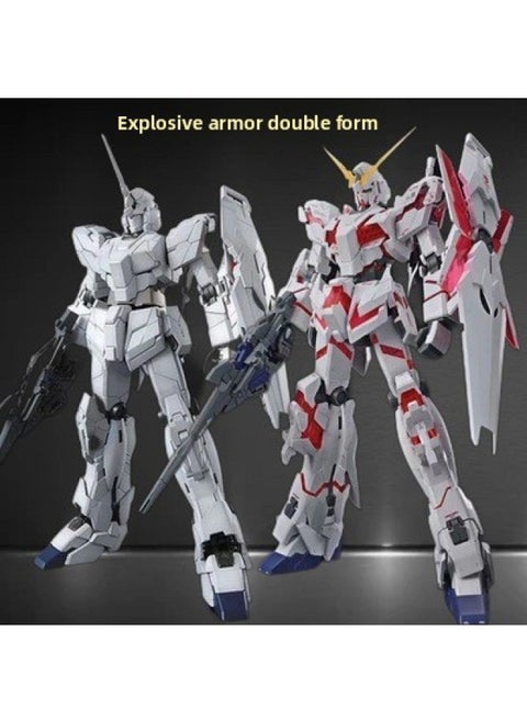 Gundam Assembled Model MG Attacks Free MB Red Heretic Phoenix Perfect Unicorn Mech Handmade Toy-Color:MG-Red And White Unicorn [Water Sticker Explosive Armor Weapon] Collection And Delivery Tools-Specifications:Seven-piece Set Of Tools To Send LED Lights