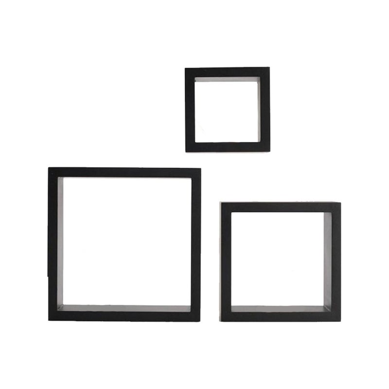 MELANNCO Floating Wall Square Cube Shelves for Bedroom Living Room Bathroom Kitchen  Wood Set of 3 Black 5007043