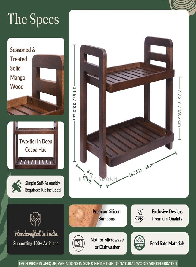Brick Brown Premium Cocoa Kitchen Wooden Free Standing Organizer 2-Tiered Shelf Serving Stand| Display Snacks, Fruits & Desserts | Kitchen & Dining Organizer In Mahogany Finish (Self Assembly) - Image 5