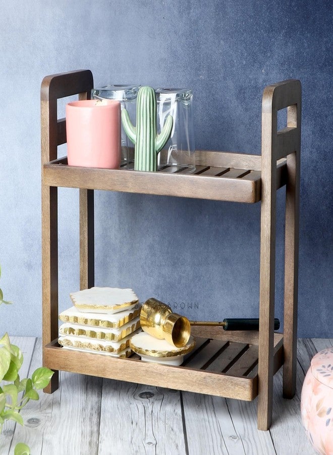 Brick Brown Premium Cocoa Kitchen Wooden Free Standing Organizer 2-Tiered Shelf Serving Stand| Display Snacks, Fruits & Desserts | Kitchen & Dining Organizer In Mahogany Finish (Self Assembly) - Image 4