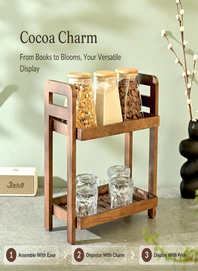 Brick Brown Premium Cocoa Kitchen Wooden Free Standing Organizer 2-Tiered Shelf Serving Stand| Display Snacks, Fruits & Desserts | Kitchen & Dining Organizer In Mahogany Finish (Self Assembly) - Image 2