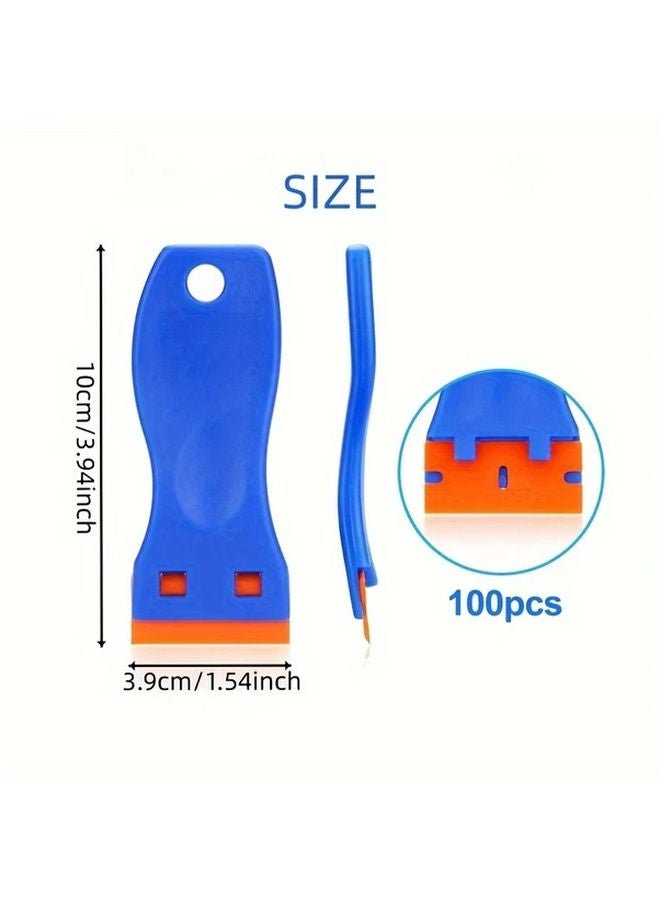 4 Scrapers And 100 Blades Plastic Razor Scraper Adhesive Remover For Labels Stickers Paint No Scratches - Image 4