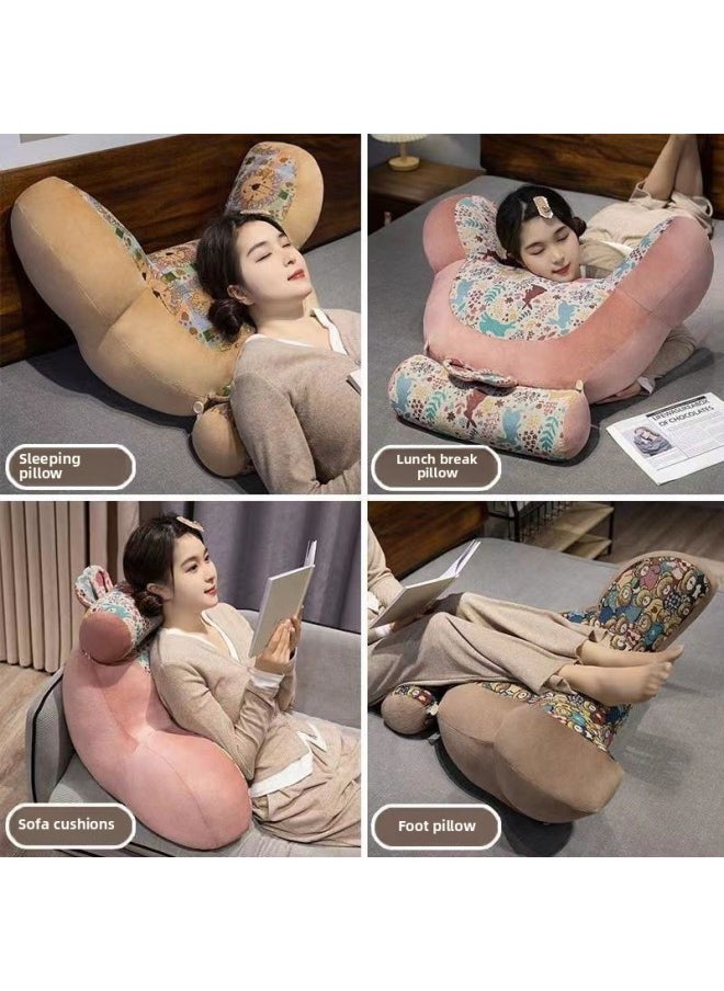 Generic - Bedside Soft Bag Large Backrest Cushion Pillow Bed Play Mobile Phone Dormitory Reading Waist Protection Pillow Tatami Retro Style-Color:Floral Kitten Waist Support-70* 50cm - Image 1
