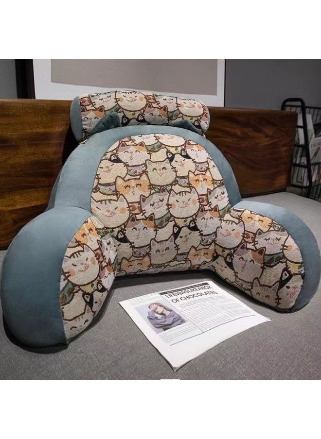 Generic - Bedside Soft Bag Large Backrest Cushion Pillow Bed Play Mobile Phone Dormitory Reading Waist Protection Pillow Tatami Retro Style-Color:Floral Kitten Waist Support-70* 50cm - Image 1
