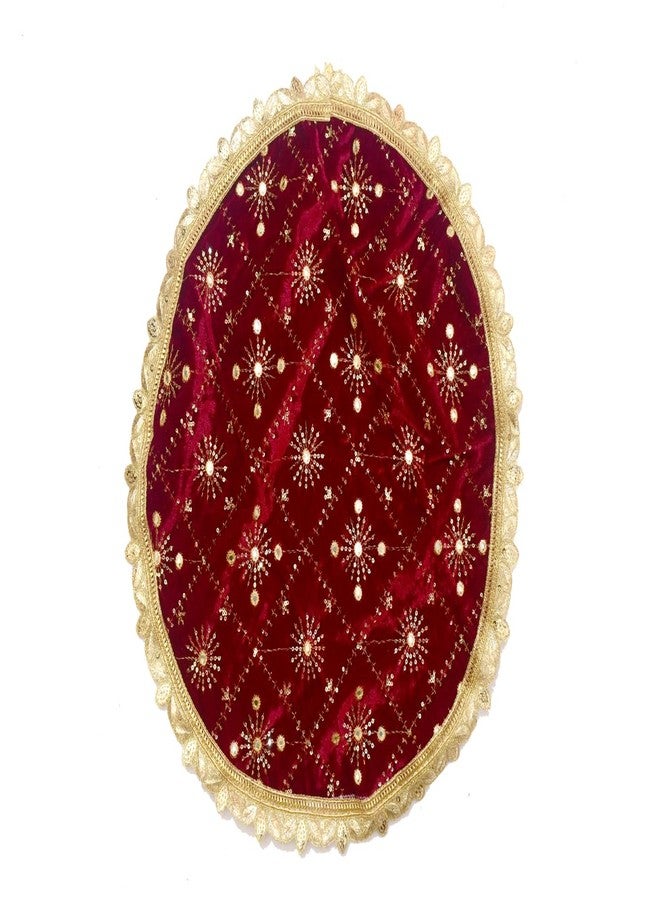 Dulhan Pack of 1 Embroidery Work Round Velvet Pooja Thali Cover, Maroon Thaalposh/Puja aasan for Mandir/Prasad for Wedding Thali Rumal for Diwali, karwa chauth and Various Rituals 20 inch by Dulhan - Image 1