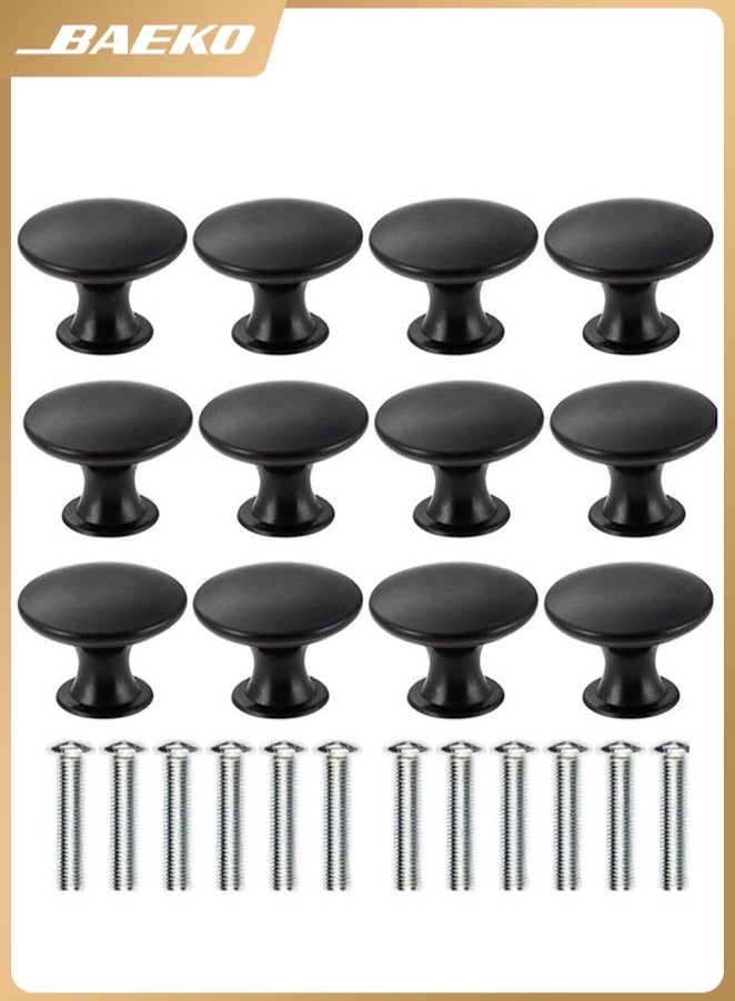 BAEKO 12 PCS Vintage Antique Black Knobs Handle Pulls, 30mm Brass Round Knobs for Cabinet Drawer Kitchen, Bathroom, Cupboard, Home Office Furniture (Black) - Image 1