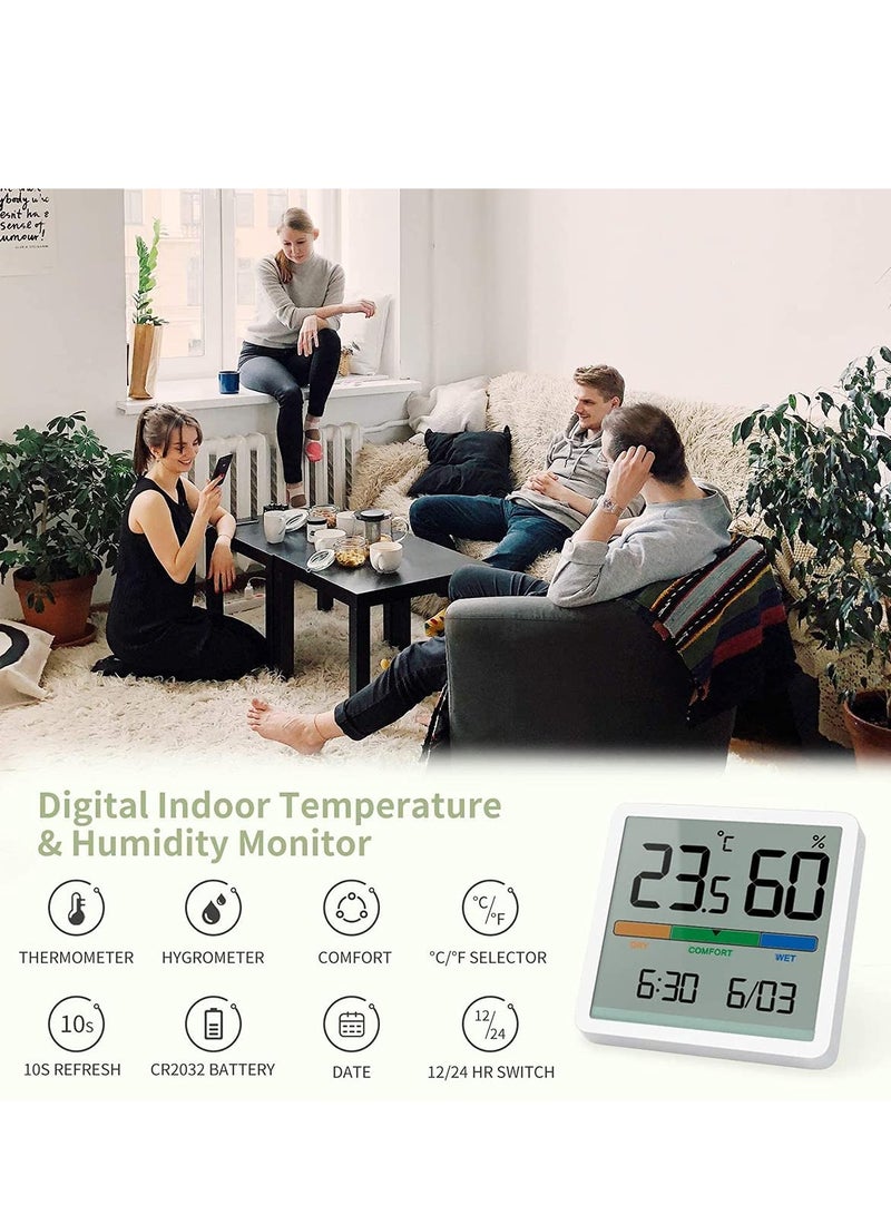 KASTWAVE Digital Hygrometer Indoor Thermometer, Room Humidity Gauge, Accurate Desktop Digital Thermometer with Temperature, Humidity, and Clock - Image 3