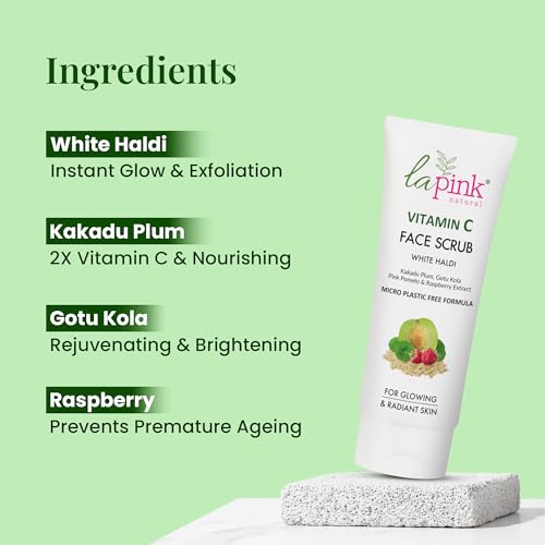 La Pink Vitamin C Face Scrub with White Haldi & Gotu Kola | Gentle Exfoliation, Skin Brightening | 100% Microplastic Free Formula | All Skin Types | 100ml - Image 3