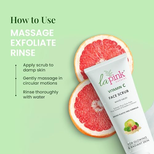 La Pink Vitamin C Face Scrub with White Haldi & Gotu Kola | Gentle Exfoliation, Skin Brightening | 100% Microplastic Free Formula | All Skin Types | 100ml - Image 4