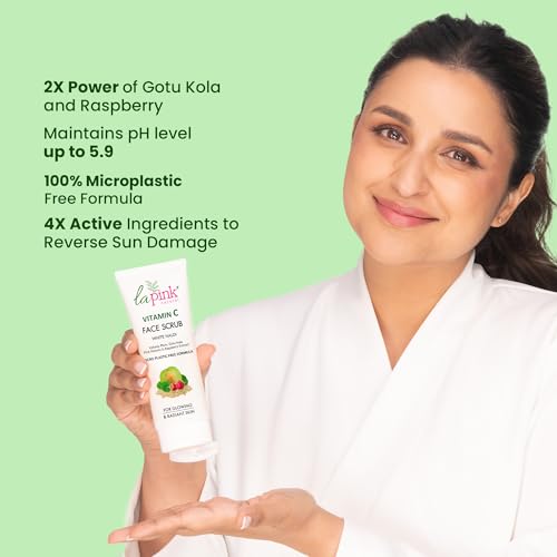 La Pink Vitamin C Face Scrub with White Haldi & Gotu Kola | Gentle Exfoliation, Skin Brightening | 100% Microplastic Free Formula | All Skin Types | 100ml - Image 2