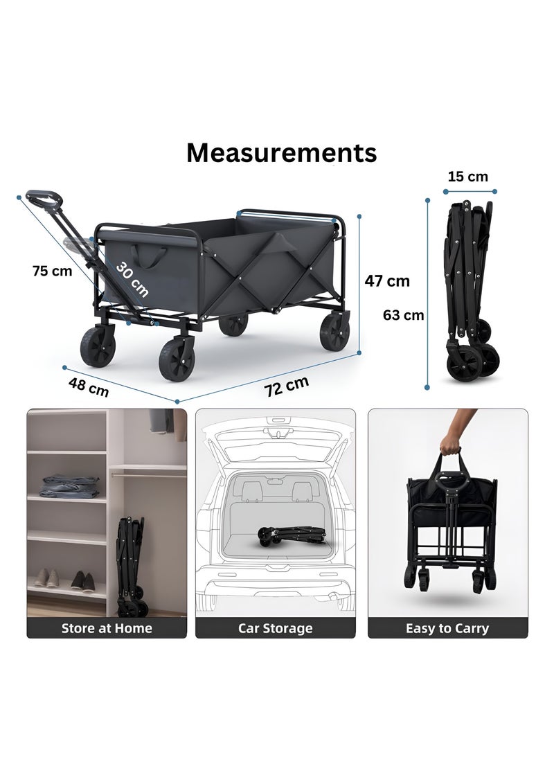 Collapsible Folding Outdoor Multi-Functional Utility Wagon, Beach Cart Large Capacity, Garden Cart with Adjustable Handle Folding Trolley Outdoor Camping with Storage Basket