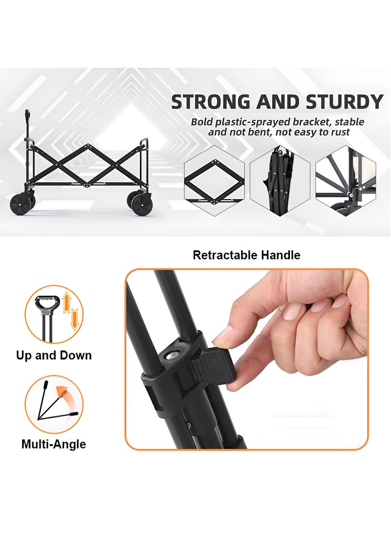Collapsible Folding Outdoor Multi-Functional Utility Wagon, Beach Cart Large Capacity, Garden Cart with Adjustable Handle Folding Trolley Outdoor Camping with Storage Basket