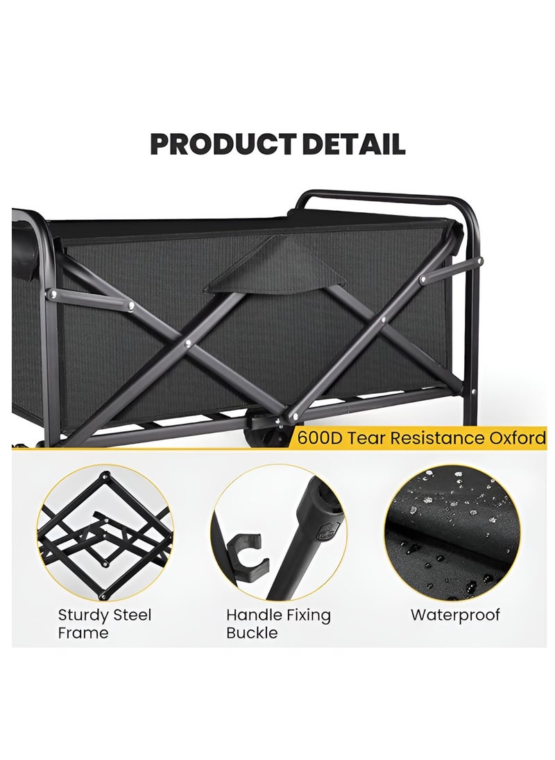 Collapsible Folding Outdoor Multi-Functional Utility Wagon, Beach Cart Large Capacity, Garden Cart with Adjustable Handle Folding Trolley Outdoor Camping with Storage Basket