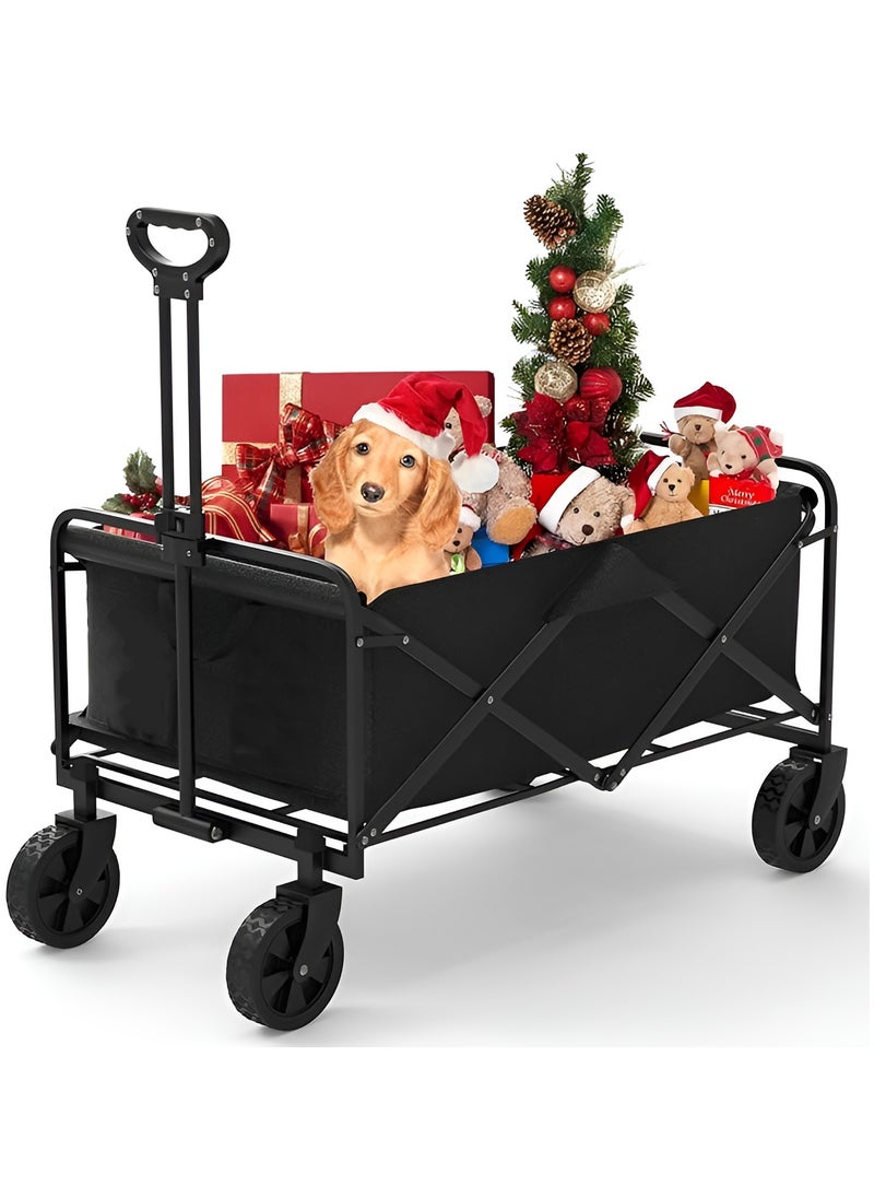 Collapsible Folding Outdoor Multi-Functional Utility Wagon, Beach Cart Large Capacity, Garden Cart with Adjustable Handle Folding Trolley Outdoor Camping with Storage Basket