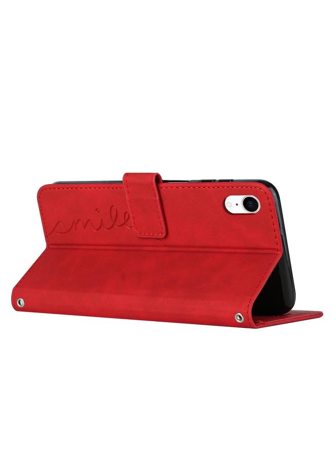 S-TOP Case For iPhone XR Skin Feel Heart Pattern Leather Phone Case With Lanyard - Image 3