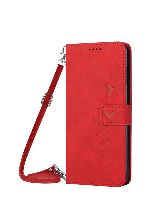 S-TOP Case For iPhone XR Skin Feel Heart Pattern Leather Phone Case With Lanyard - Image 2