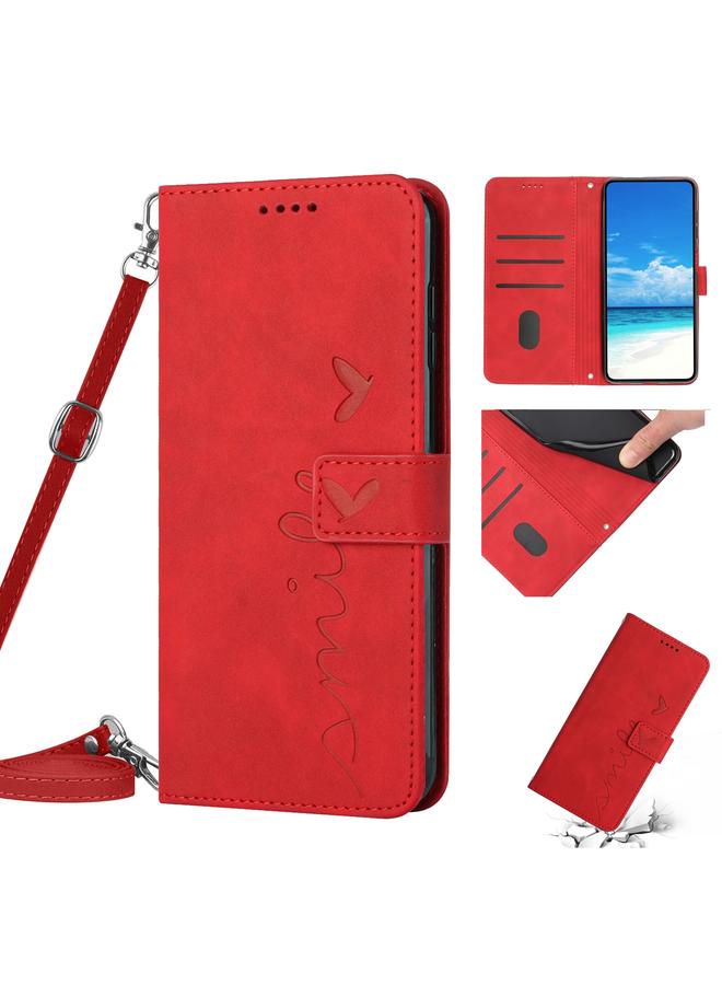 S-TOP Case For iPhone XR Skin Feel Heart Pattern Leather Phone Case With Lanyard - Image 1