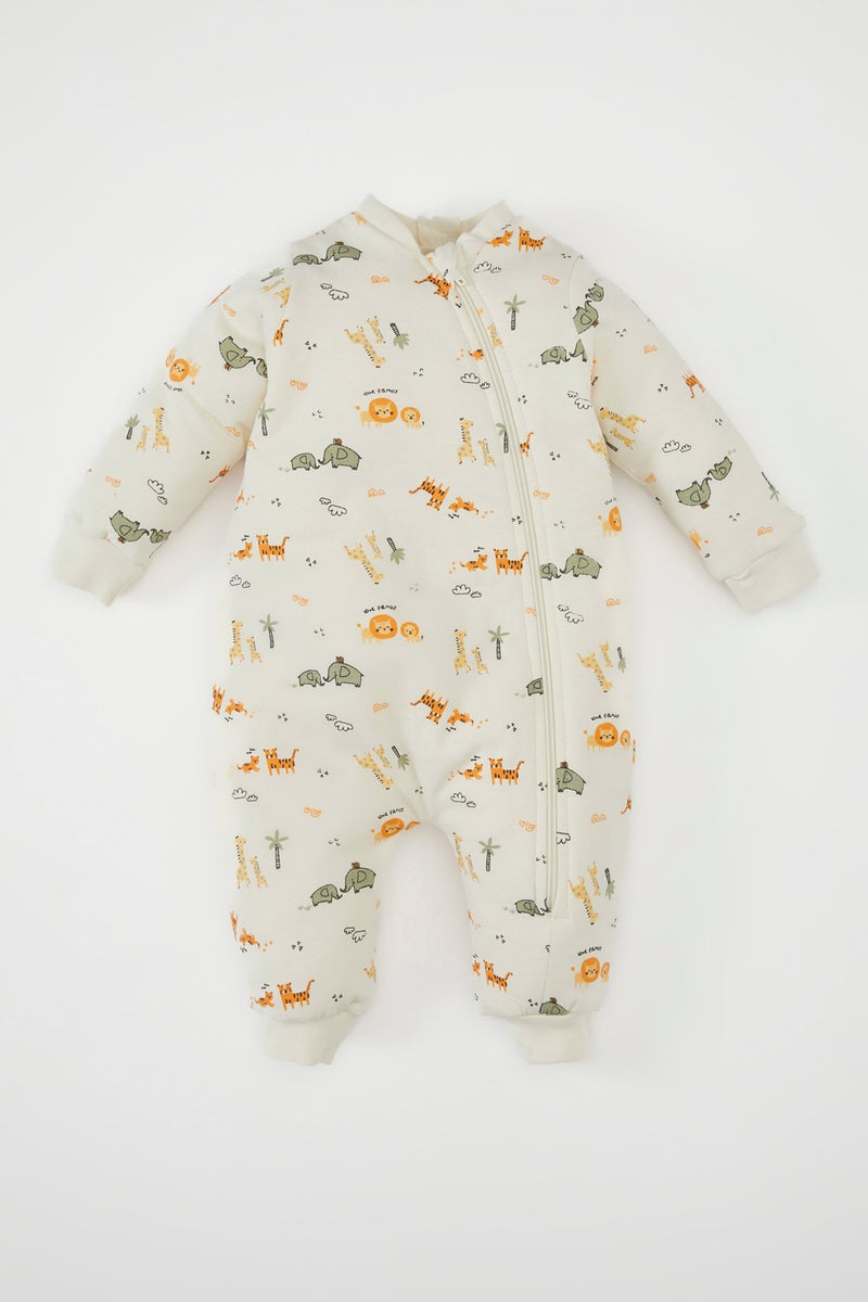 DeFacto Baby Boy Newborn 1 Tog Fiber Safari Patterned Cotton Sleeping Jumpsuit  - Image 1