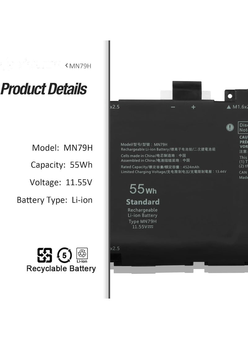 Terabyte MN79H Battery Compatible for Dell XPS 13 Plus 9320 XPS 13 9340 Series P151G P151G001 P151G002 Intel Core Ultra 5 125H 7 155H 165H 12th Gen i5-1240P i7-1260P J7H5M NXRKW 0NXRKW 0MN79H 0J7H5M 55Wh - Image 2