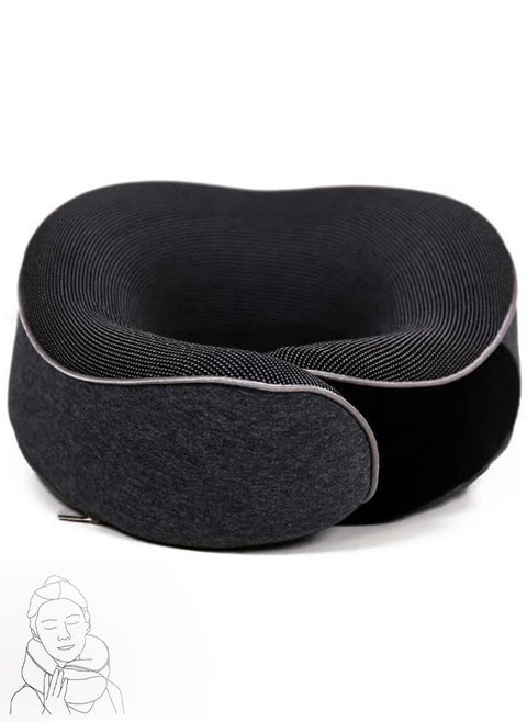 Travel Neck Pillow Memory Foam U Shaped Neck Support 100% Pure Memory Foam Pillow Ergonomic Design Soft Best Full Neck Surround Pillow Sleep for Airplane Car Office and Home Resting (Black)