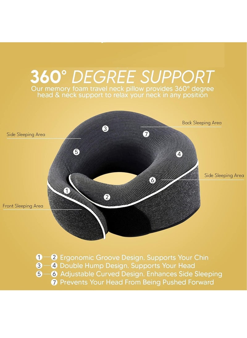 Generic - Travel Neck Pillow Memory Foam U Shaped Neck Support 100% Pure Memory Foam Pillow Ergonomic Design Soft Best Full Neck Surround Pillow Sleep for Airplane Car Office and Home Resting (Black) - Image 1