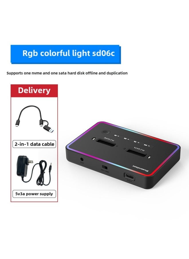 Generic Dual-Bay M.2 SSD Base NVMe/SATA One-Click Offline Copy 20G Transmission Solid State Drive Box ABS Material USB3.2 Gen2*2 Interface-Color:RGB Colorful Lights ]  - Image 1