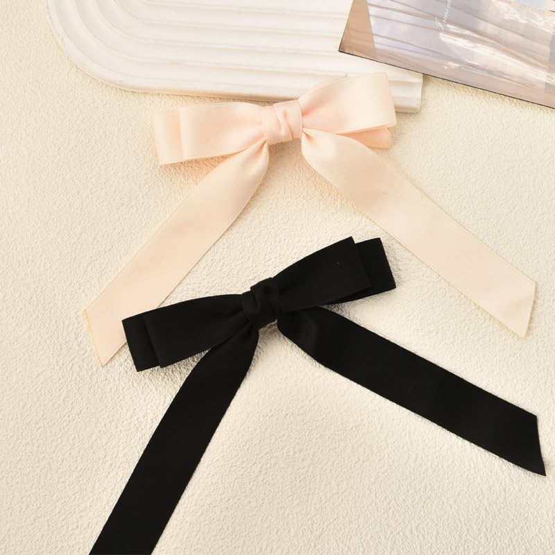 Ribbon Hair Bow Clips for Women and Girls  Black French Barrettes Large Bowknot Hair Pins and Clips 2 Pcs