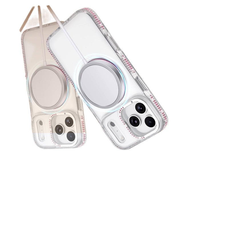 غطاء MagSafe | ذهبي شامبانيا | Acrylic | شفافية عالية | مرصع بالألماس | لـ iPhone 15 / 15 Plus / 15 Pro / 15 Pro Max - Image 3