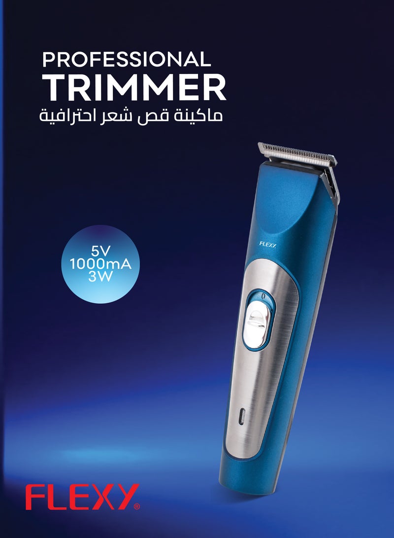 FLEXY Professional Hair Clipper - 5V 1000mA, 3W, Low Noise, Safe & Non-Invasive, Advanced Shaving System, Magic Stainless Steel Blades, 8-Hour Charge for 45-Min Cordless Use, USB Charging** - Image 3