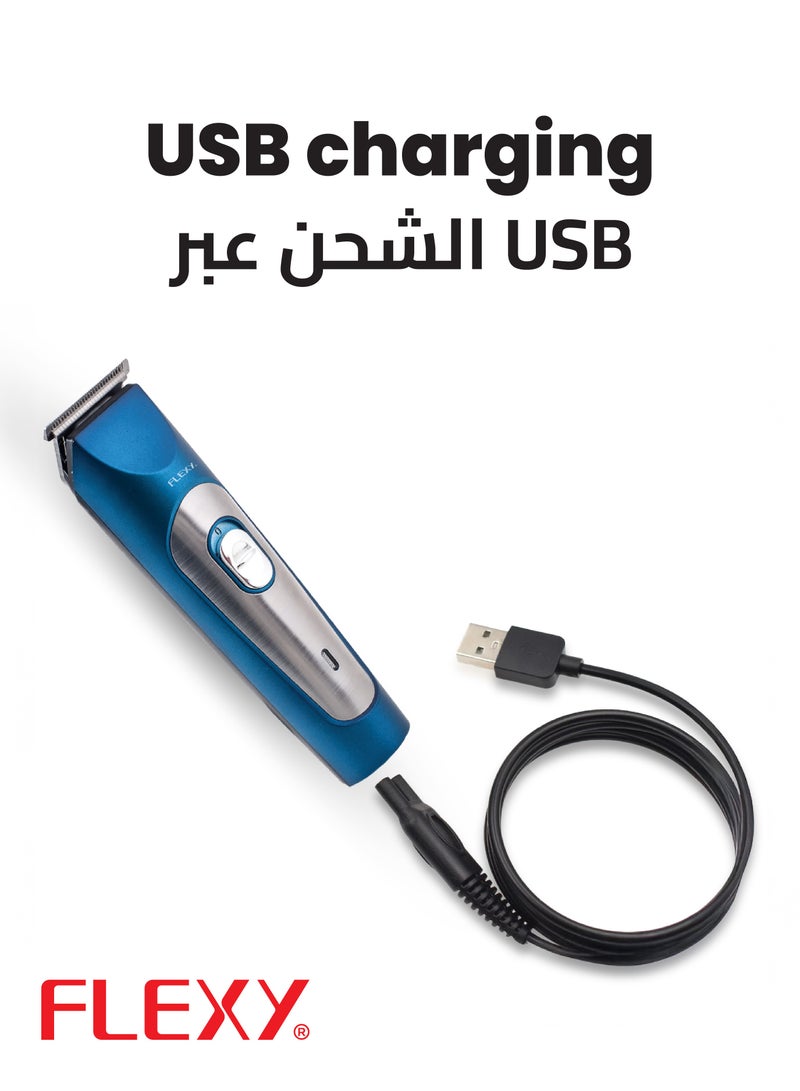 FLEXY Professional Hair Clipper - 5V 1000mA, 3W, Low Noise, Safe & Non-Invasive, Advanced Shaving System, Magic Stainless Steel Blades, 8-Hour Charge for 45-Min Cordless Use, USB Charging** - Image 4