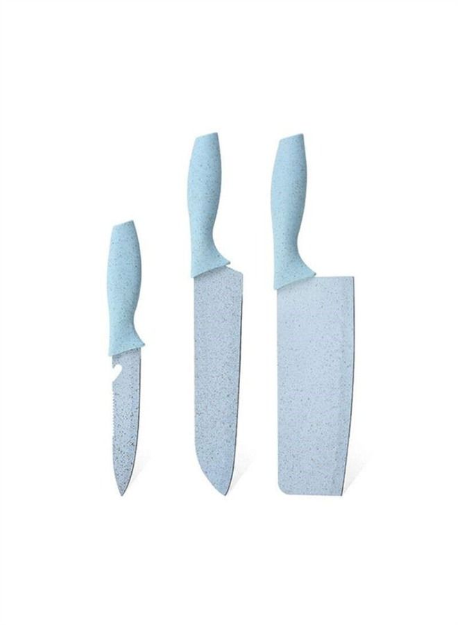 BLOOMING TIME 7-Piece Wheat Straw Kitchen Knife With Cutting Board Set Blue  - Image 4