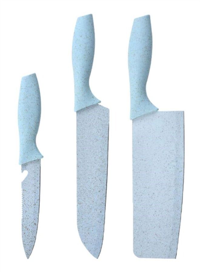 BLOOMING TIME 7-Piece Wheat Straw Kitchen Knife With Cutting Board Set Blue  - Image 3