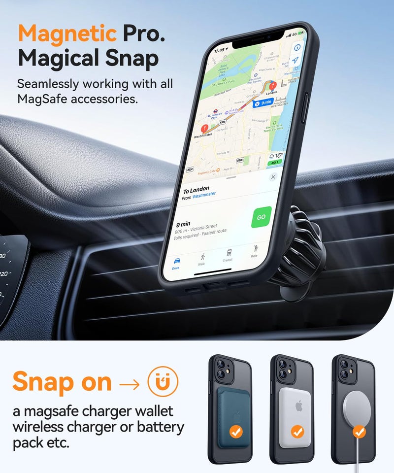 CANSHN Magnetic for iPhone 12 Mini Case, Upgraded [Full Camera Protection] [Compatible with Magsafe] [Translucent Matte] Shockproof Protective Phone Case for iPhone 12 Mini 5.4" - Black - Image 4