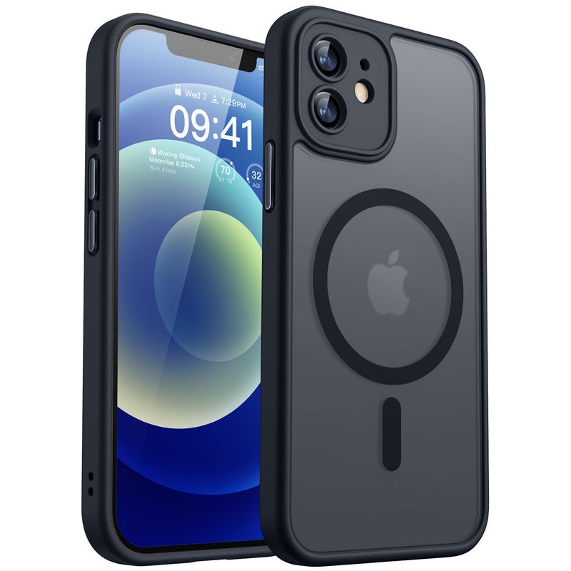 CANSHN Magnetic for iPhone 12 Mini Case, Upgraded [Full Camera Protection] [Compatible with Magsafe] [Translucent Matte] Shockproof Protective Phone Case for iPhone 12 Mini 5.4" - Black - Image 1