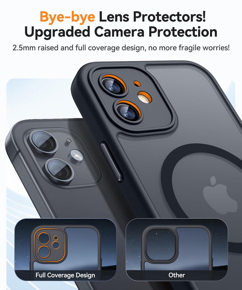 CANSHN Magnetic for iPhone 12 Mini Case, Upgraded [Full Camera Protection] [Compatible with Magsafe] [Translucent Matte] Shockproof Protective Phone Case for iPhone 12 Mini 5.4" - Black - Image 3