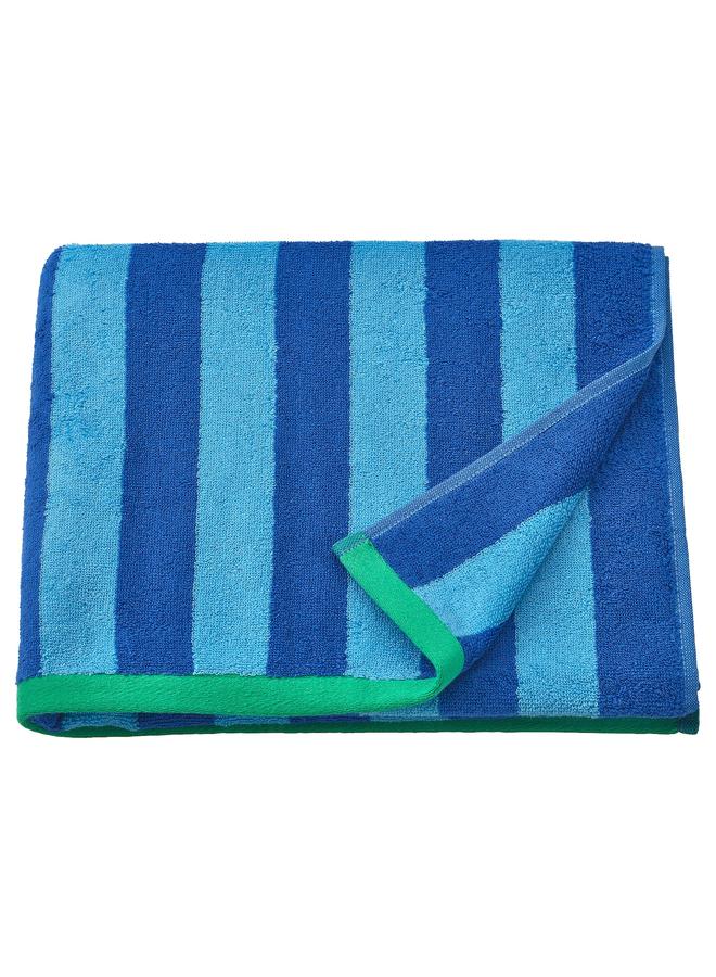 Bath towel, bright blue/light blue striped, 70x140 cm  - Image 1