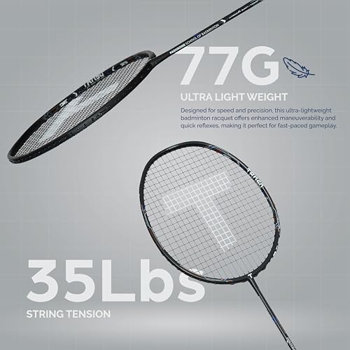 TANSO Arashi SS Strung Badminton Racket (35 Lbs Tension, Recommended by Padukone School of Badminton, 77 Grams Ultra Light Weight Full Carbon Fiber with Premium Strings and Full Racquet Cover) - Image 2