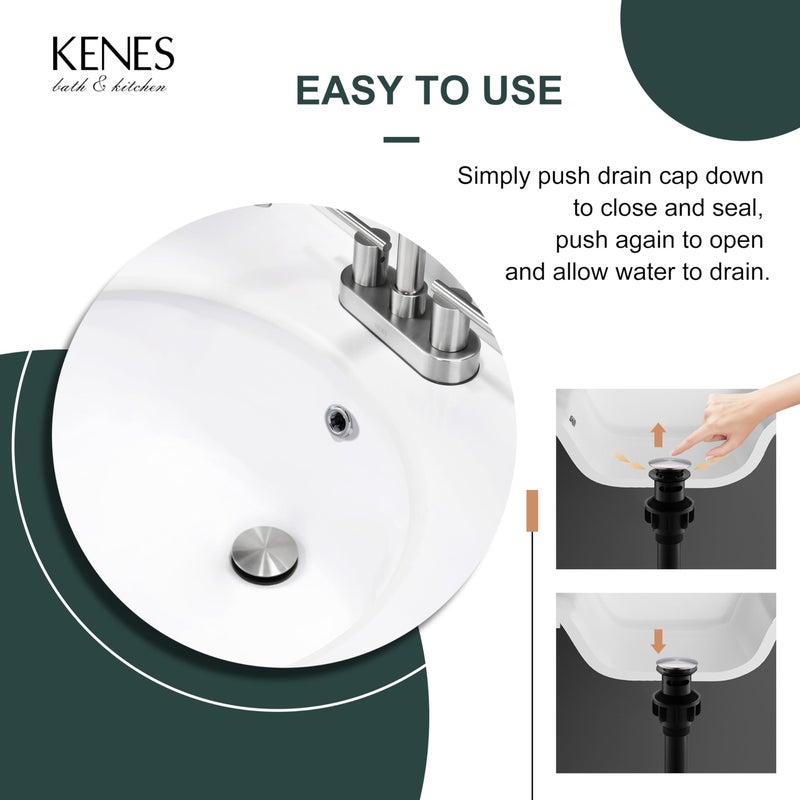 KENES Bathroom Sink Drain Stopper Pop up Sink Drain with Overflow, Brushed Nickel Lavatory Bathroom Vanity Sink Drain Assembly, Built-in Anti-Clogging Strainer - Image 4