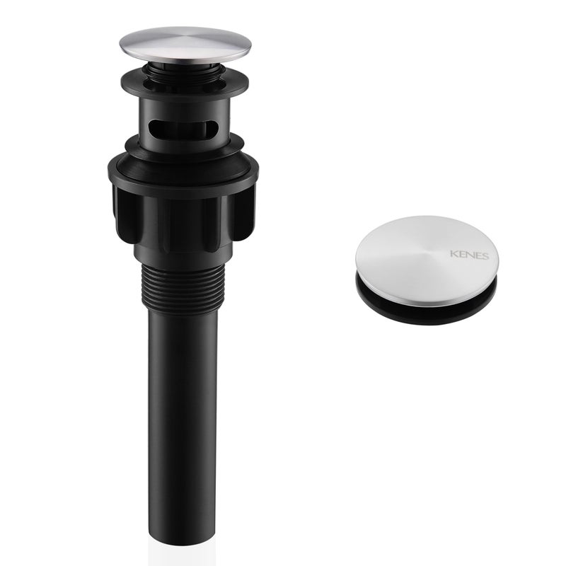 KENES Bathroom Sink Drain Stopper Pop up Sink Drain with Overflow, Brushed Nickel Lavatory Bathroom Vanity Sink Drain Assembly, Built-in Anti-Clogging Strainer - Image 1