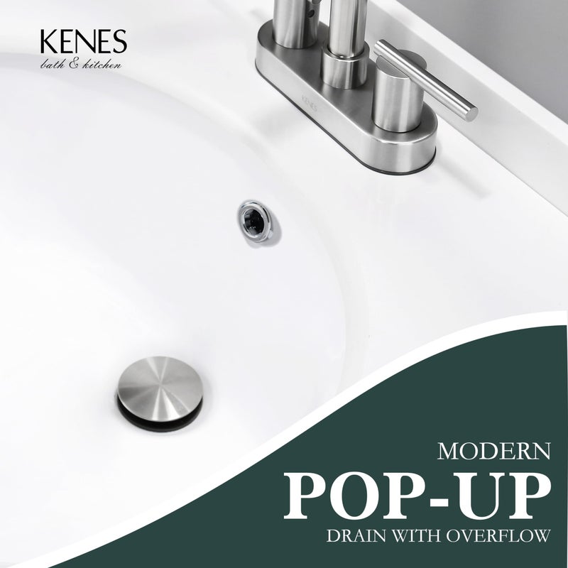 KENES Bathroom Sink Drain Stopper Pop up Sink Drain with Overflow, Brushed Nickel Lavatory Bathroom Vanity Sink Drain Assembly, Built-in Anti-Clogging Strainer - Image 2