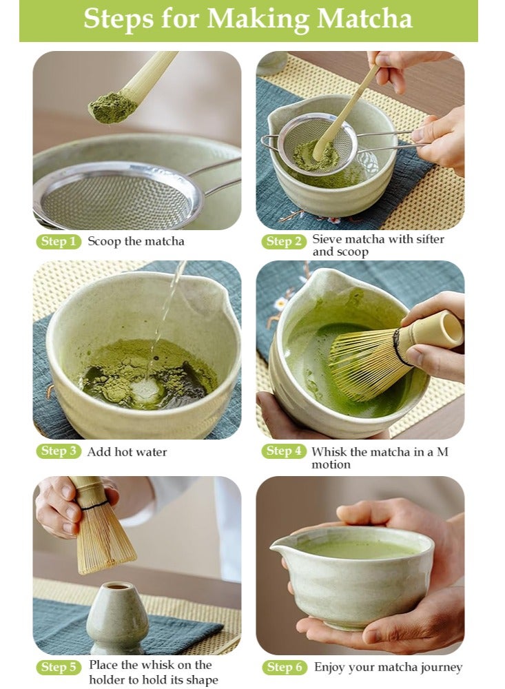 فورثكان طقم شاي ماتشا 7 قطع مع مضرب ووعاء، طقم ماتشا ياباني لمراسم الشاي، طقم مضرب ووعاء ماتشا من السيراميك لصنع اللاتيه، هدية لعشاق الماتشا والمبتدئين - Image 5
