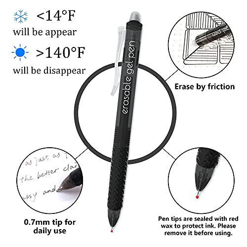 Vanstek 18 Black Retractable Erasable Gel Pens Clicker, Fine Point(0.7), Make Mistakes Disappear, Premium Comfort Grip, Black Ink for Planners, Note Taking and Crossword Puzzles - Image 3