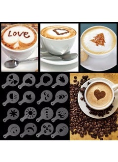 Anup Torda Anup Torda 16pcs Coffee Stencil Set 16 Designs Cappuccino Coffee Latte Hot Chocolate Cake Decorating Tool 