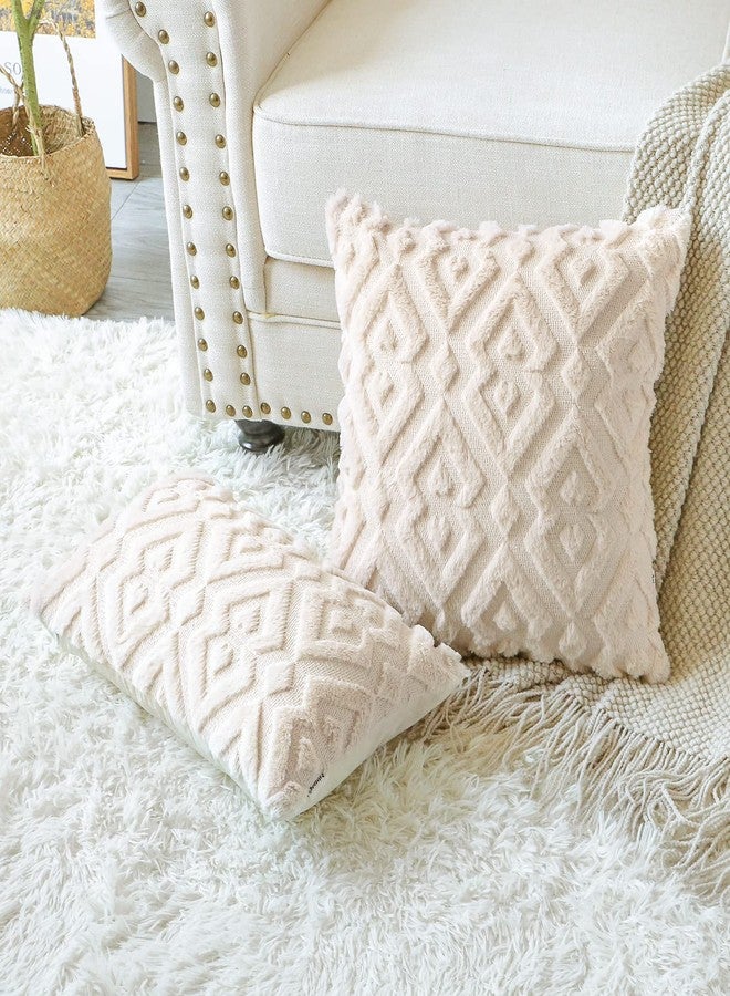 Artscope Pack of 2 Soft Plush Short Wool Velvet Decorative Throw Pillow Covers Luxury Style Cushion Covers European Pillow Shell for Sofa Bedroom Diamond Shape Cream Beige, Super Small Size 14x14 Inch - Image 4