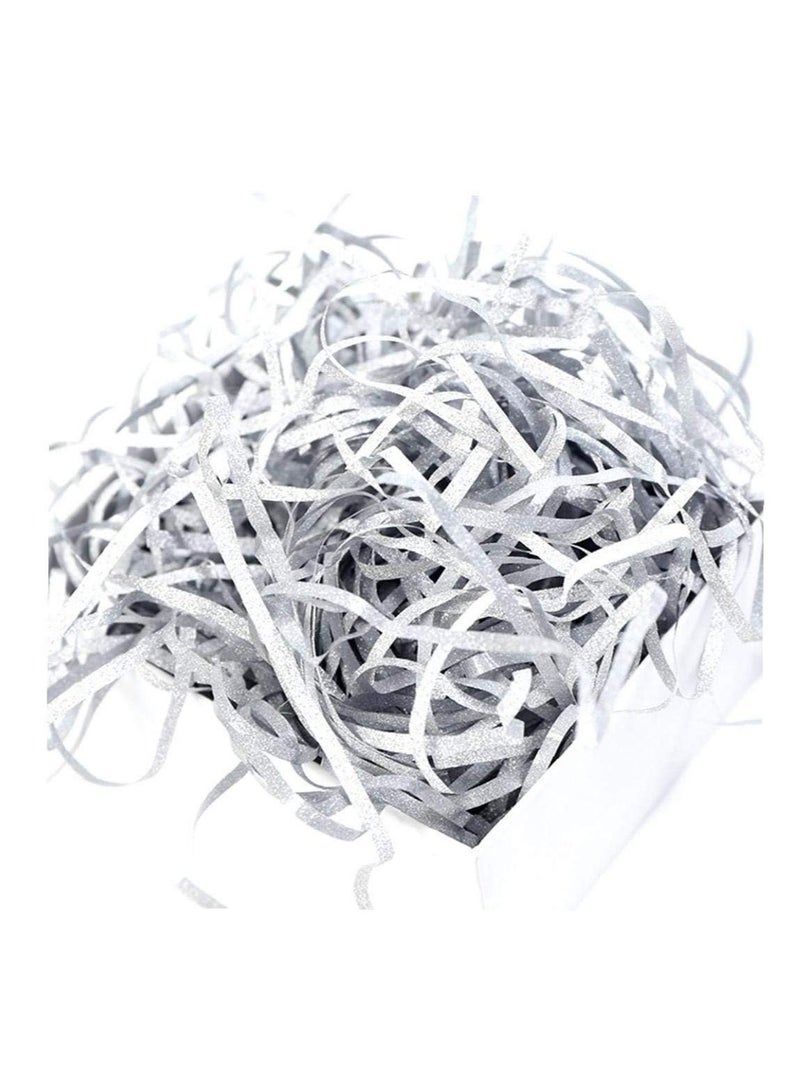 100 gram  Paper Shreds Strands Eco-friendly Shredded Crinkle Confetti Crinkle Cut Paper Filling Shredded Paper for Hamper Gift Box Filling (SILVER) - Image 2